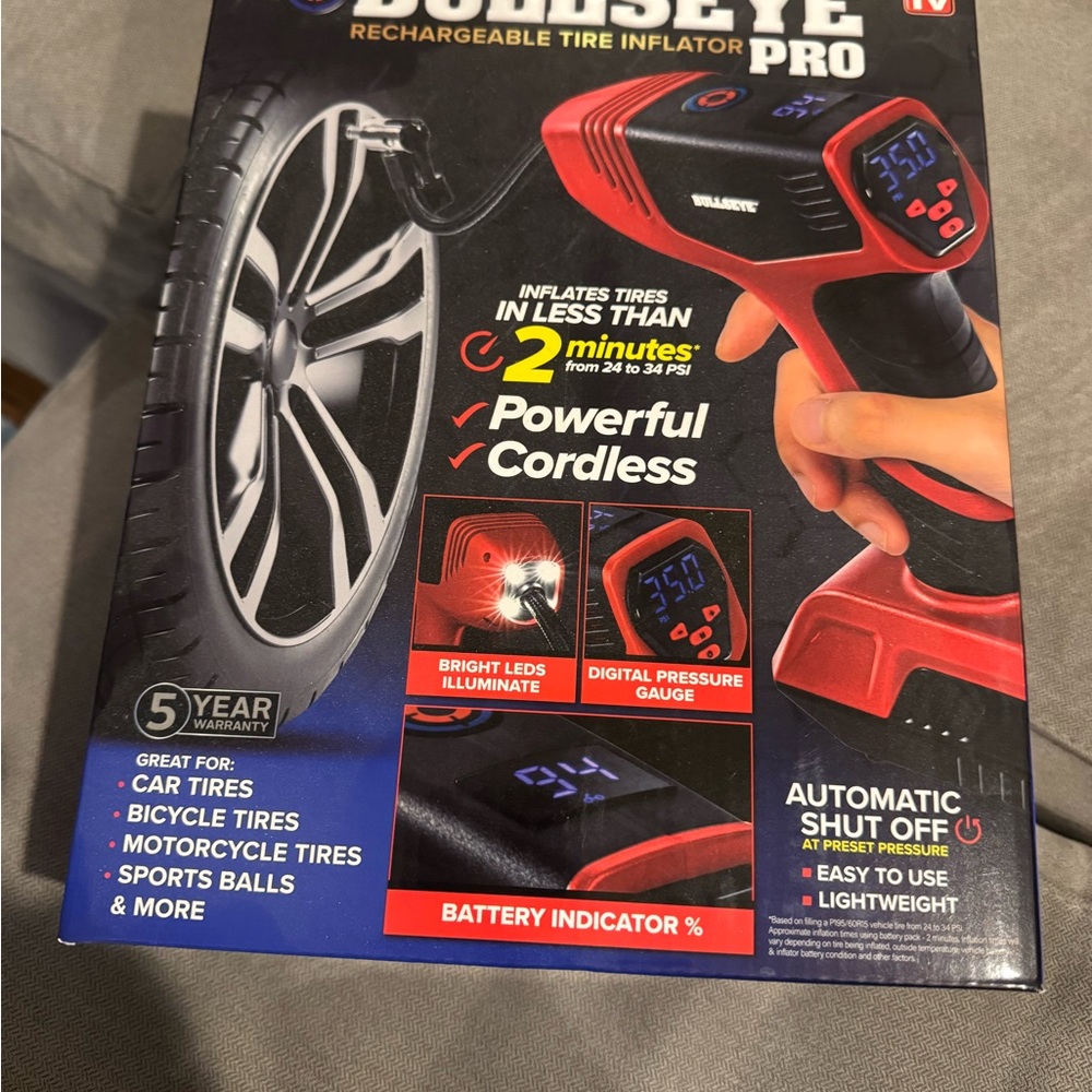 Bullseye Pro Rechargeable Tire Inflator – Cordless